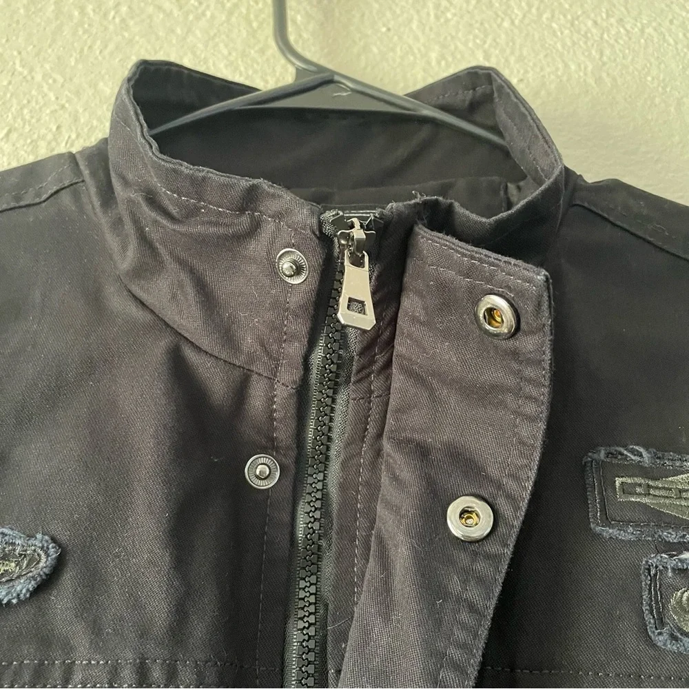 Men’s Utility Bomber Jacket L Black Airborne Zip Up Button Moto Metal Grunge EUC - Picture 10 of 16